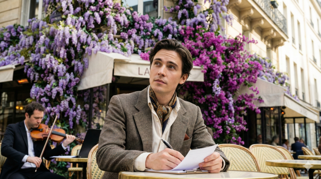 hombre pensativo en cafe de paris